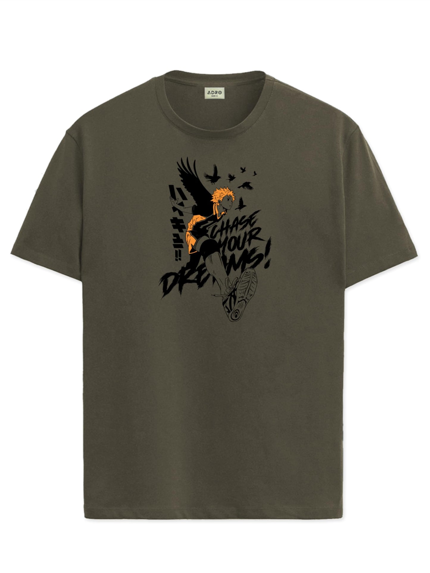 ADRO Mens Anime T Shirt - Premium Cotton Printed Haikyuu Tshirt - Perfect for Haikyuu Fans Print and Comfortable Fit Olive T-Shi
