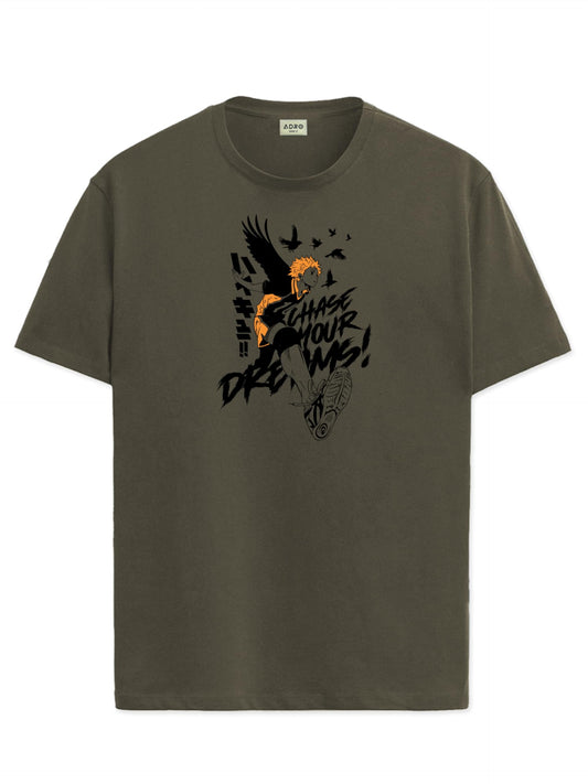 ADRO Mens Anime T Shirt - Premium Cotton Printed Haikyuu Tshirt - Perfect for Haikyuu Fans Print and Comfortable Fit Olive T-Shi