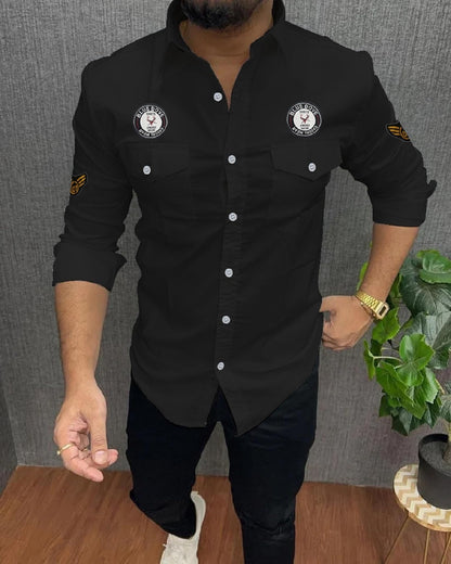 Kadiyu Double Pocket MenS Casual Fit Formal Shirt - Stylish And Comfortable Dress Shirt For Work And Everyday Wear Black
