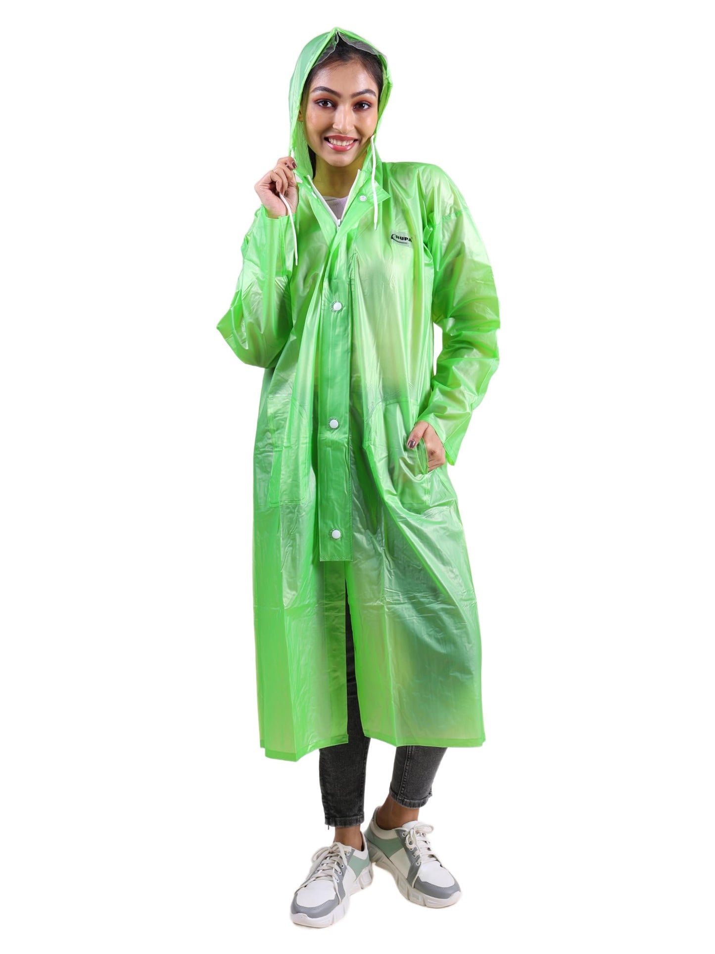 RUPA Rainsuit Women Waterproof PVC Raincoat with Hood & Carry Bag | Lightweight Rainwear for Women with Front Zip | Solid Color