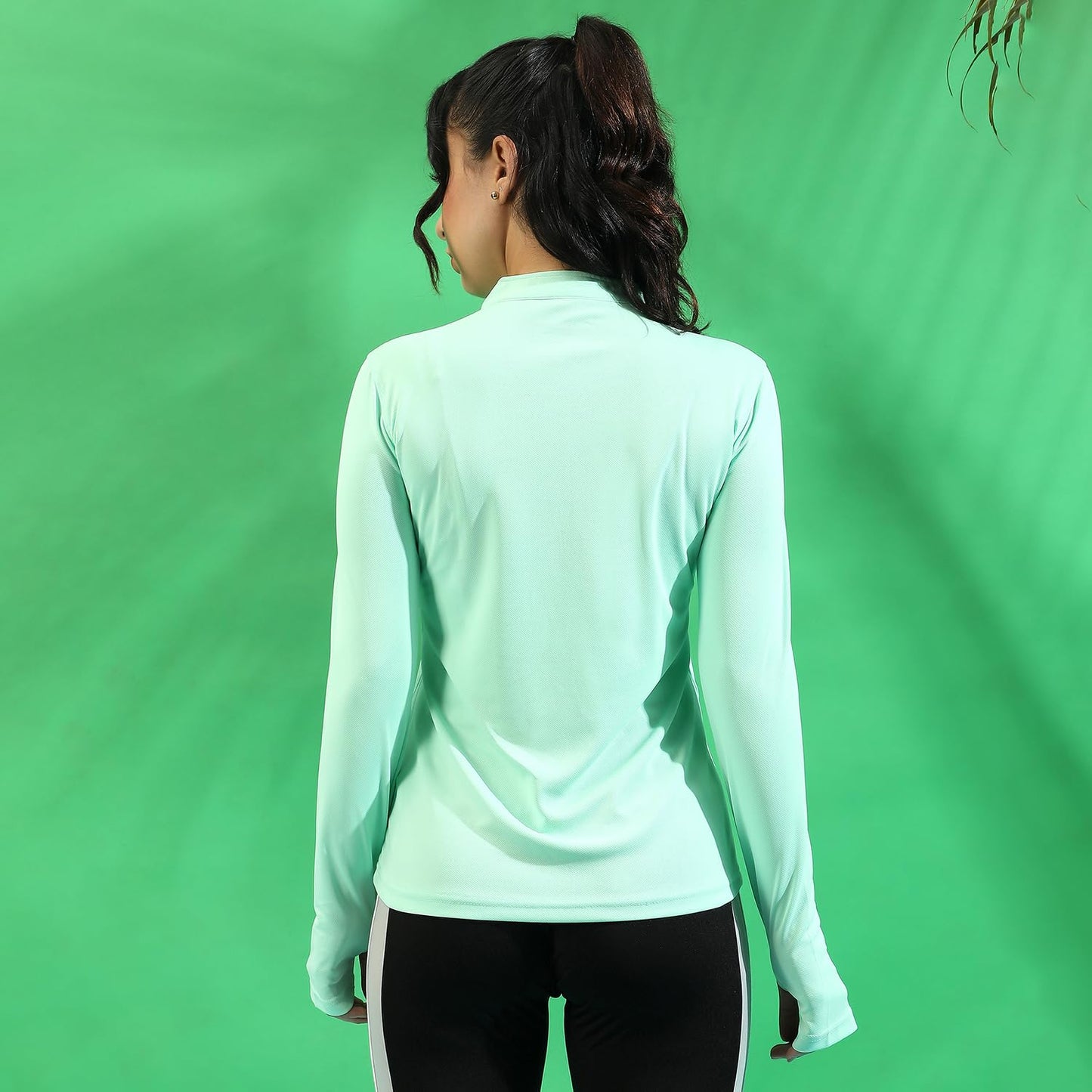 Campus Sutra Womens Solid Mint Green Dri-Fit Long Sleeve Regular Fit Activewear T-Shirt for Casual Wear | Polyester Jersey T-Sh