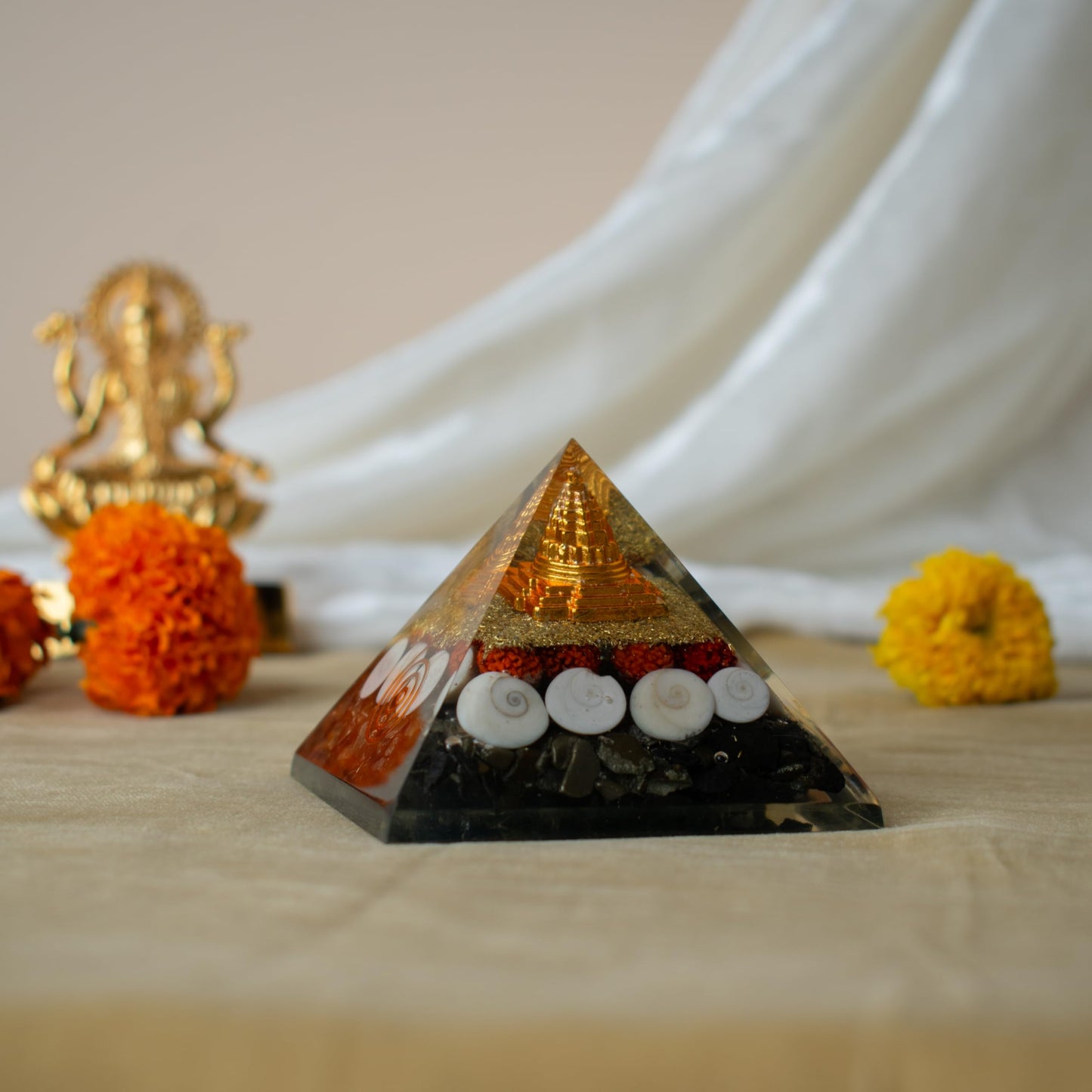 Astrotalk Lakshmi Yantra Pyramid | Pyrite Stone Infused Vastu Pyramid for Wealth & Prosperity | Vastu Items for Home & Office | Attracts Abundance & Positive Energy