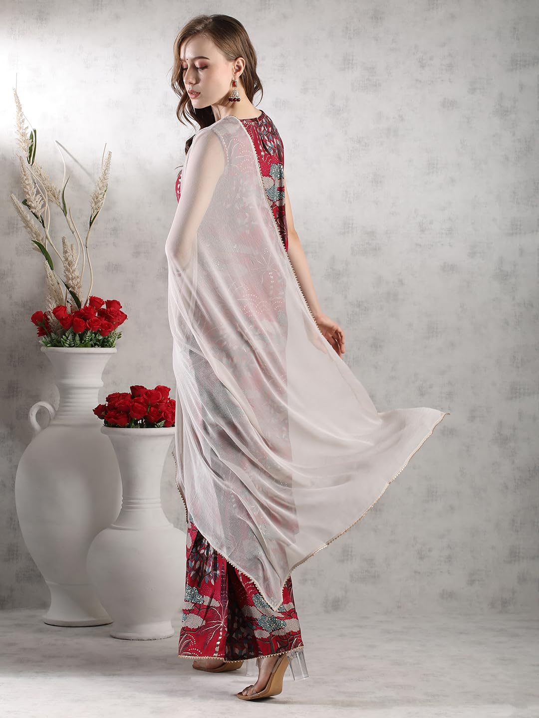 ANNI DESIGNER Women's Rayon Blend Floral Straight Kurta with Palazzo & Dupatta