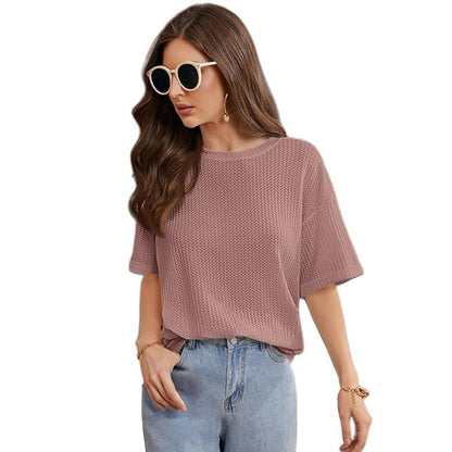 Trillmixa WomanS Half Sleeve Round-Neck T-Shirt: Stylish, Casual Waffle Cotton Fabric, Comfortable, Stretchable, Breathable, Ov