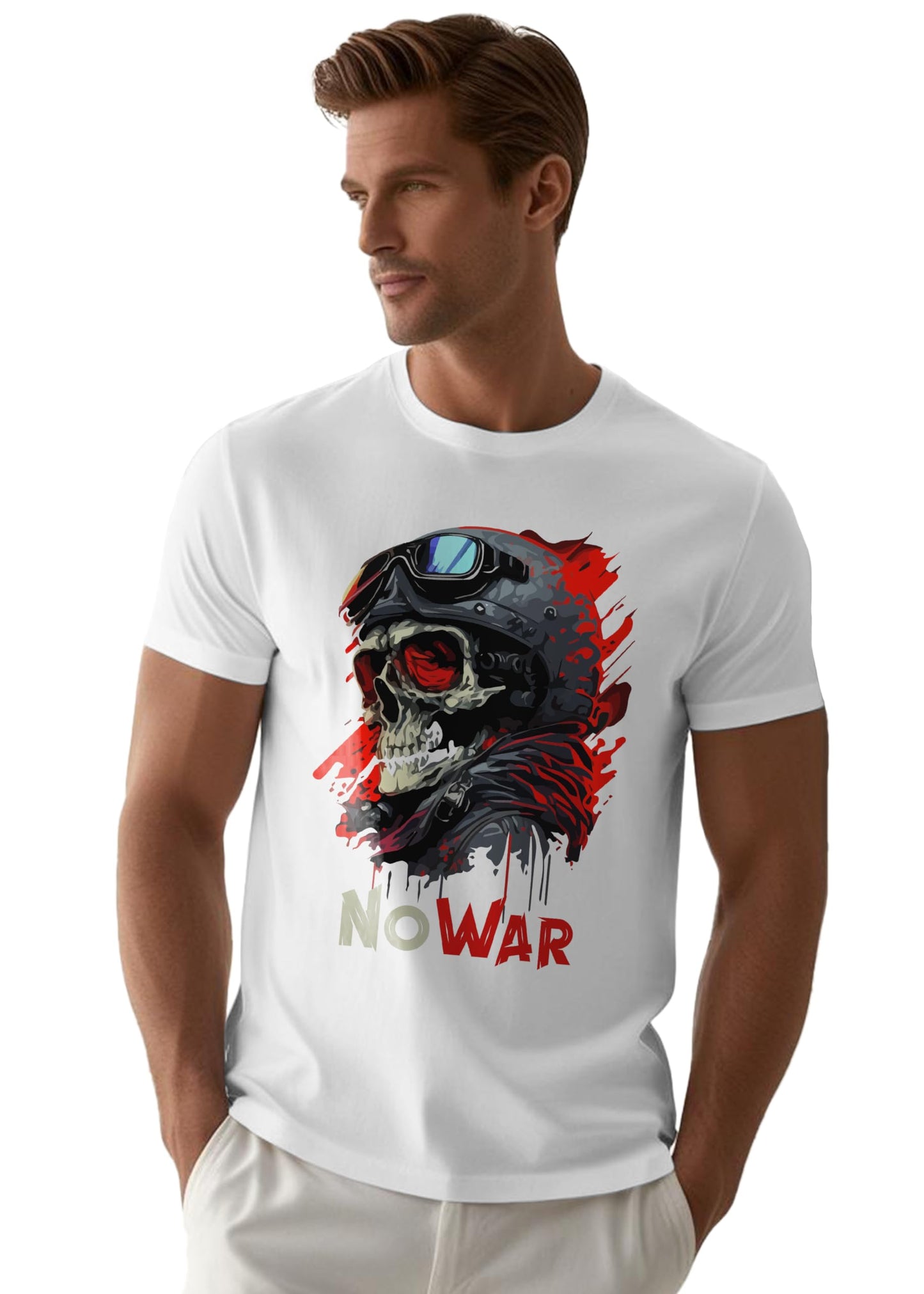 Peppyzone Mens Regular Fit T-Shirt (PZ-SkullRider139_White