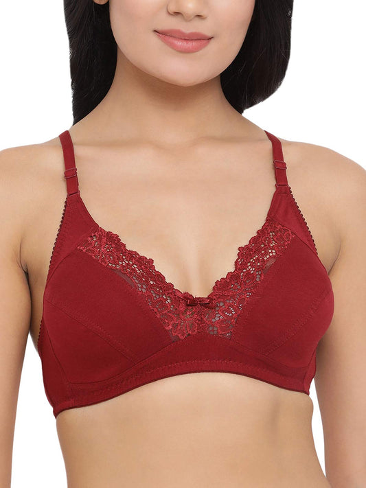 Clovia Womens Cotton Spandex Solid Non-Padded Full Cup Wire Free Everyday Bra (BR2027P09_Maroon_32B)