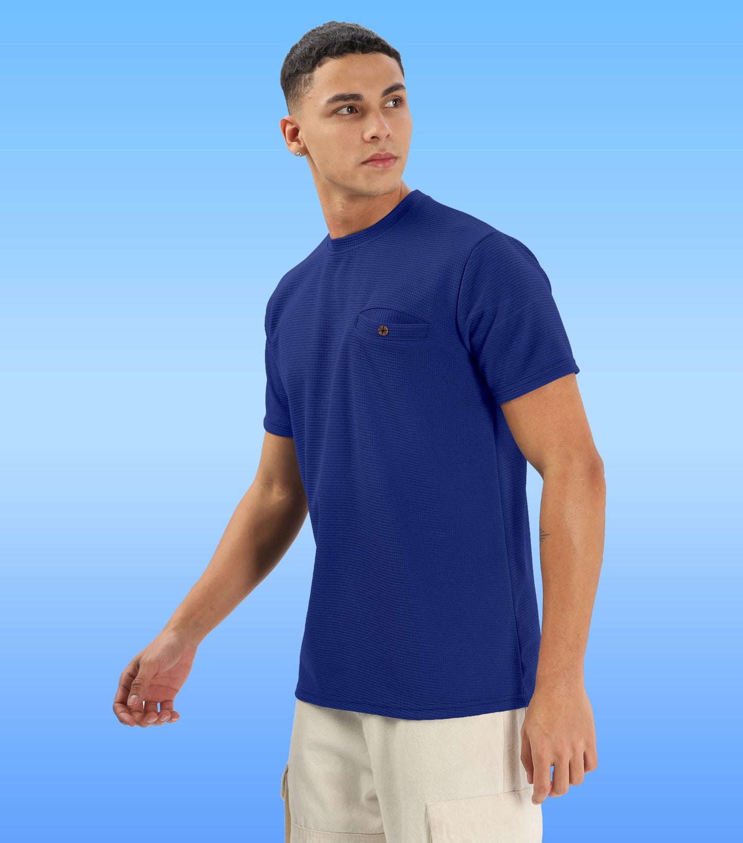 SHODOX Mens Solid Round Neck Half Sleeve Regular fit Tshirt (Pack of 1) Blue