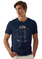 Peppyzone Mens Regular Fit T-Shirt (PZ-ZodiacLeo6006_Navy Blue