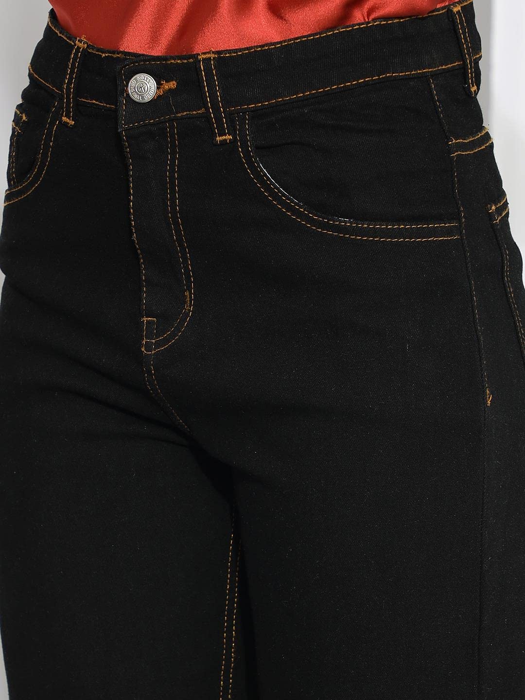 Kotty Women High Rise Cotton Lycra Regular Length Slim Fit Solid Jeans Midnight Black