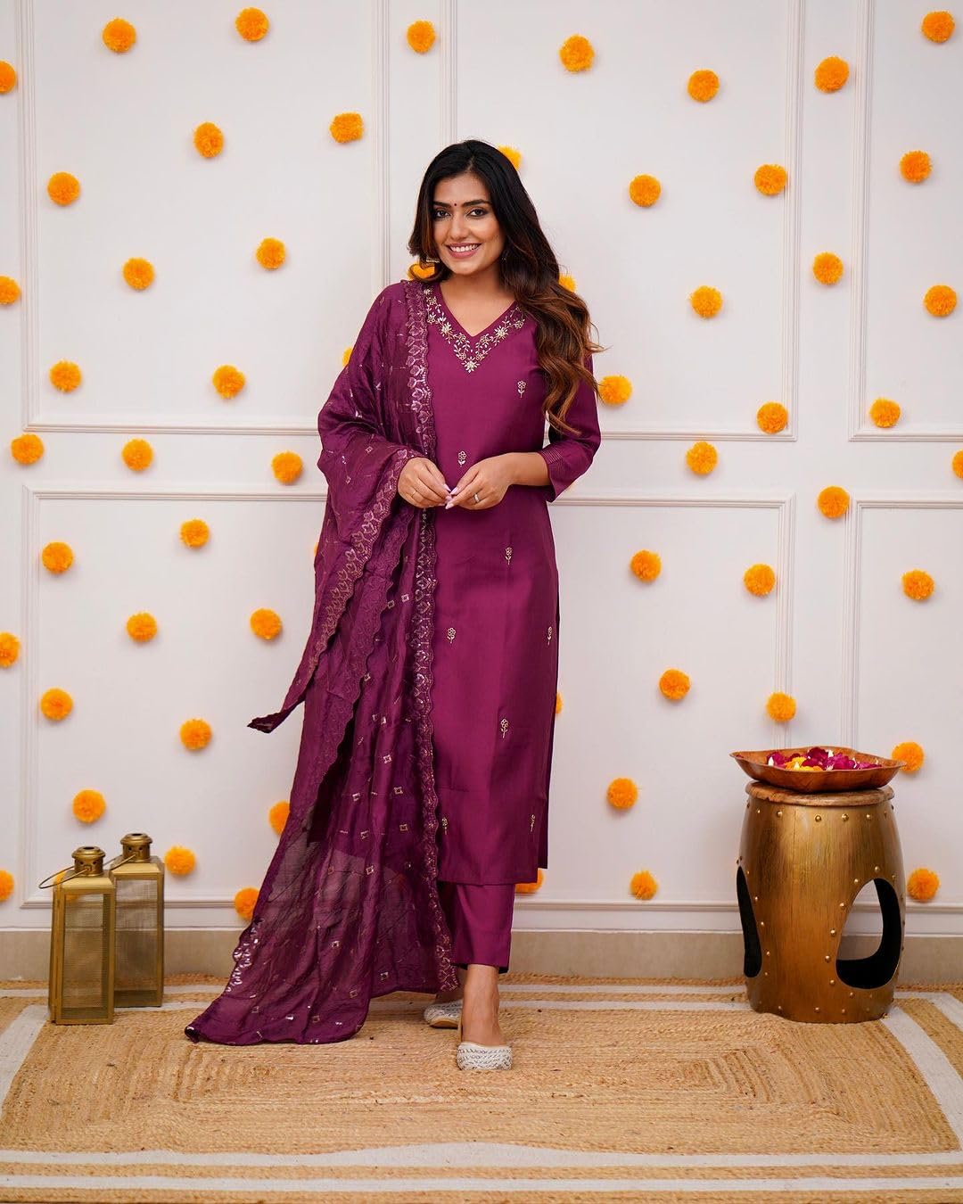 Acinos Stunning Printed Viscose Fabric Straight Kurta, Pant And Dupatta Set