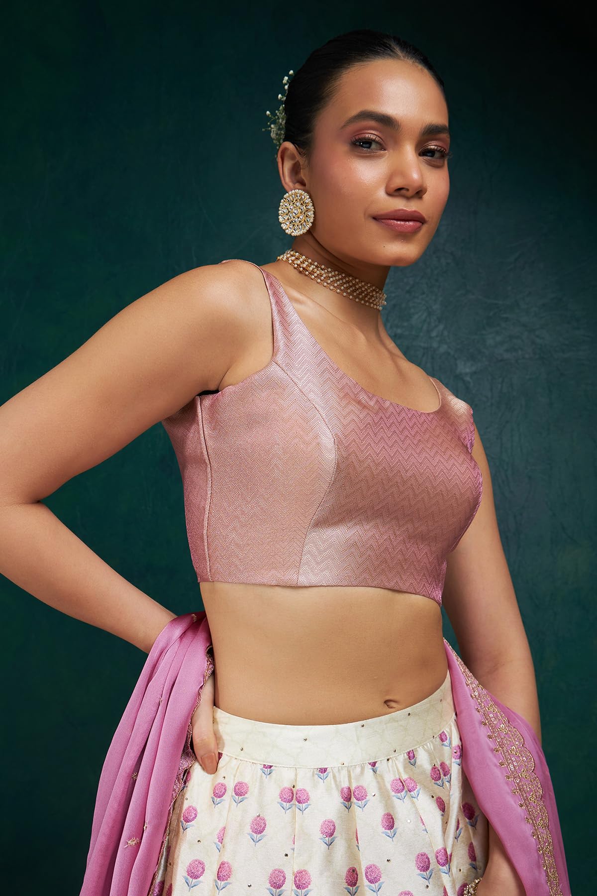 Soch Womens Pink Chevron Woven Design Tussar Padded Blouse