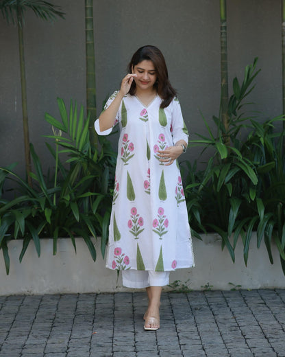 GoSriKi Women's Printed Rayon Viscose Kurta with Pants, 3XL, White, Model PNIL WHITE-GS