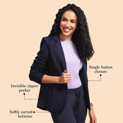 Enamor Athleisure Slim Fit Single Breasted One Button Sporty Blazer for Women with 2 Side Zipper Pockets - A903 | Quick Dry & An