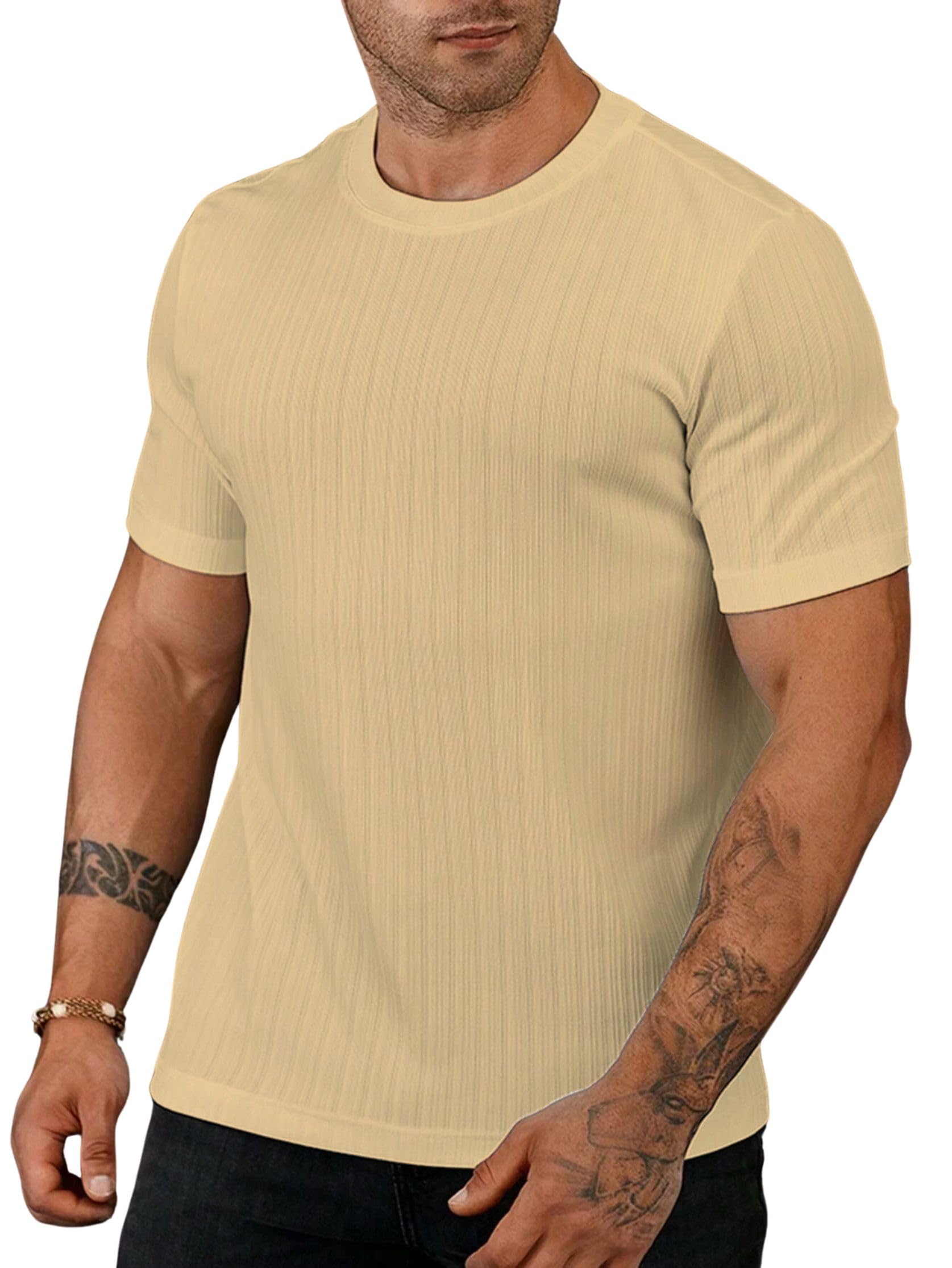 SMOWKLY Mens Solid Regular Fit T-Shirt (1281_Cream