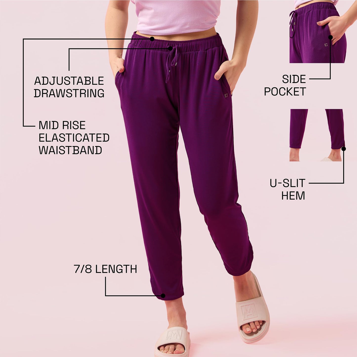 Enamor E048 Tapered Lounge Pants with Drawstring Details with Metal Ends