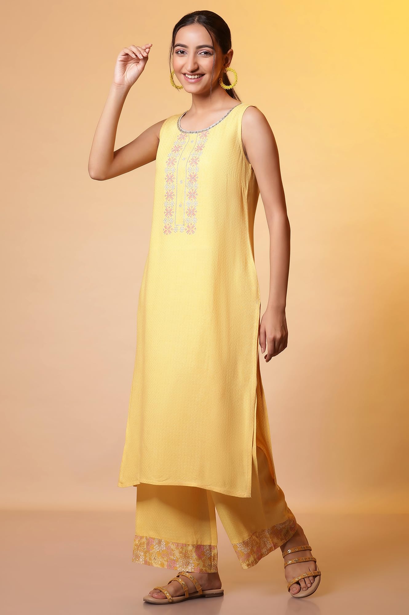 Aurelia Women's Solid Rayon Kurta Set with Palazzos & Dupatta