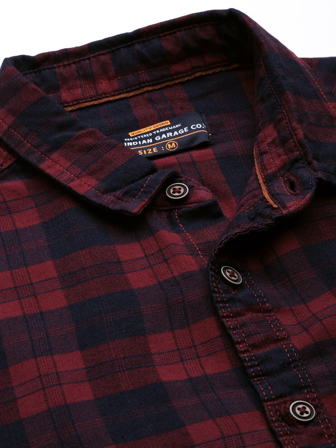 The Indian Garage Co Red Regular Fit Spread Collar Checkered Long Sleeves Shirt