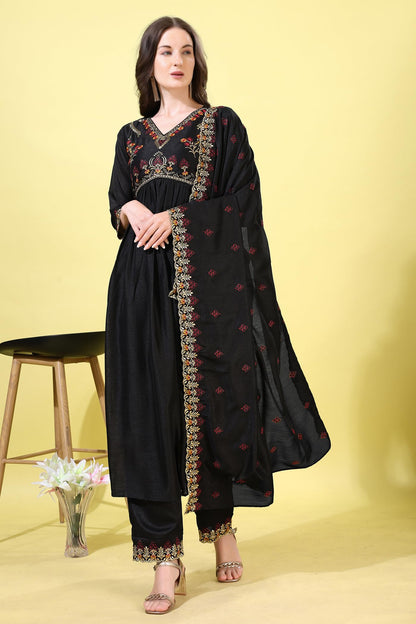 Pratham Blue WomenS Silk Embroidered Anarkali Kurta Palazzos With Dupatta |Kurta Sets For Women |Women Kurta |Women Embroidered