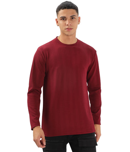 SHODOXMens Solid Round Neck Full Sleeve Regular fit Maroon Tshirt (Pack of 1)