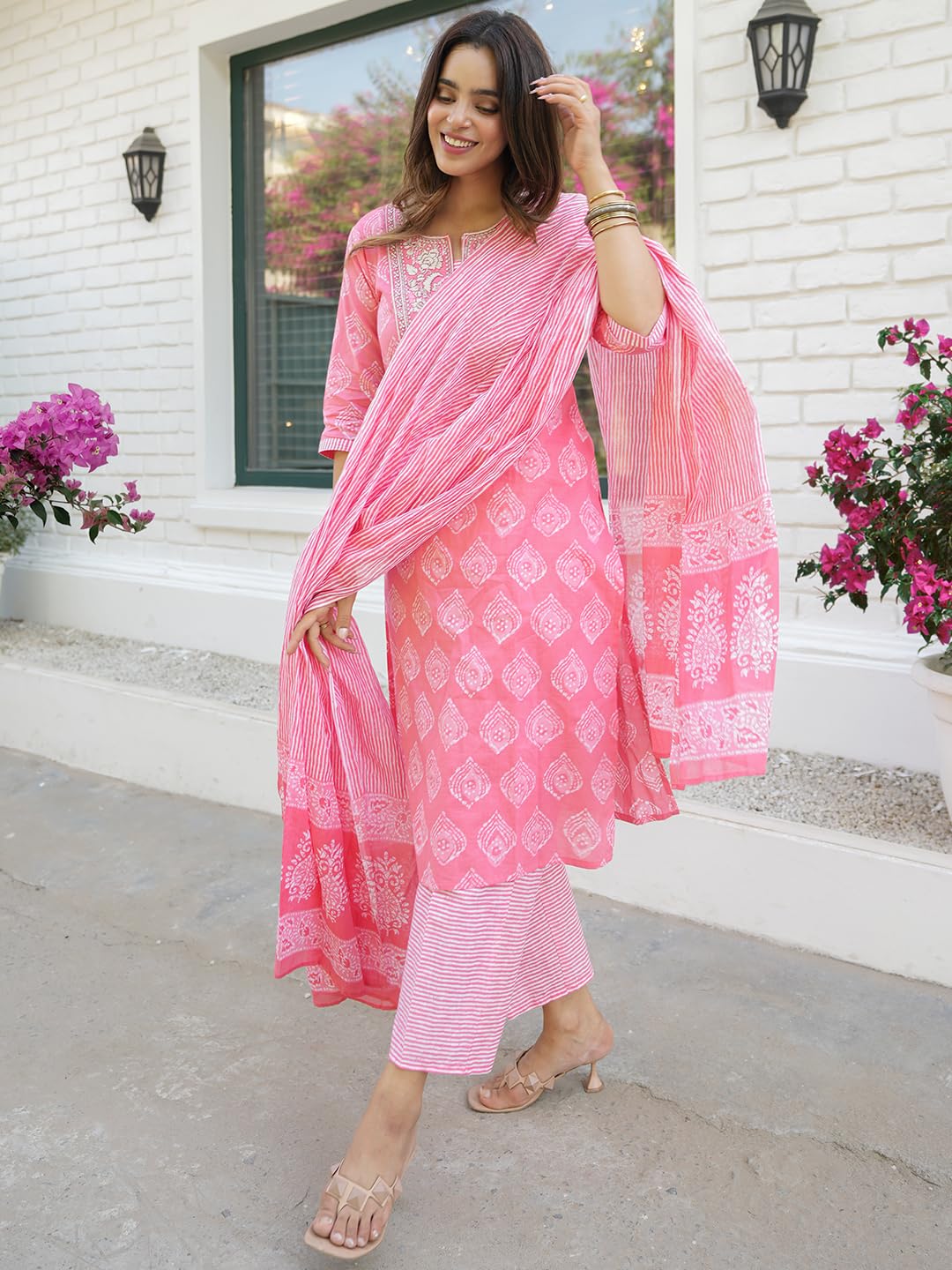 Libas Womens Pure Cotton Kurta Sets (34187_Coral
