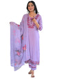 Naixa WomenS Levender Bsy Viscose Embroidered Flared Kurta With Bsy Viscose Pant And Organza Embroidered Dupatta Sets (Nx-655-L