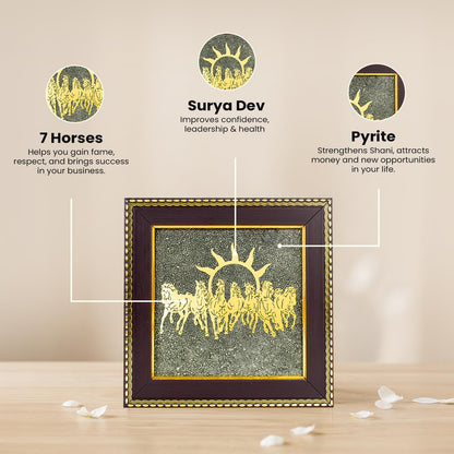 Astrotalk 7 Horses on Raw Pyrite Frame | Seven Horses Wall Decor Pyrite Stone Frame for Success & Fame | Vastu Items for Money Attraction | Wall Decor | Ideal Gift | 7.5x7.5 Inch | 1 Piece