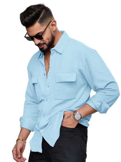 Noble Monk Mens Solid Casual Shirt |Full Sleeve | Regular Fit |Stylish Shirt for Men Sky Blue