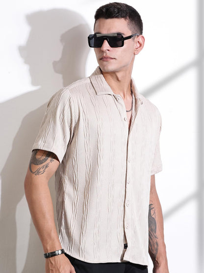 Thomas Scott Mens Solid Oversized Fit Shirt (TS1691_Beige
