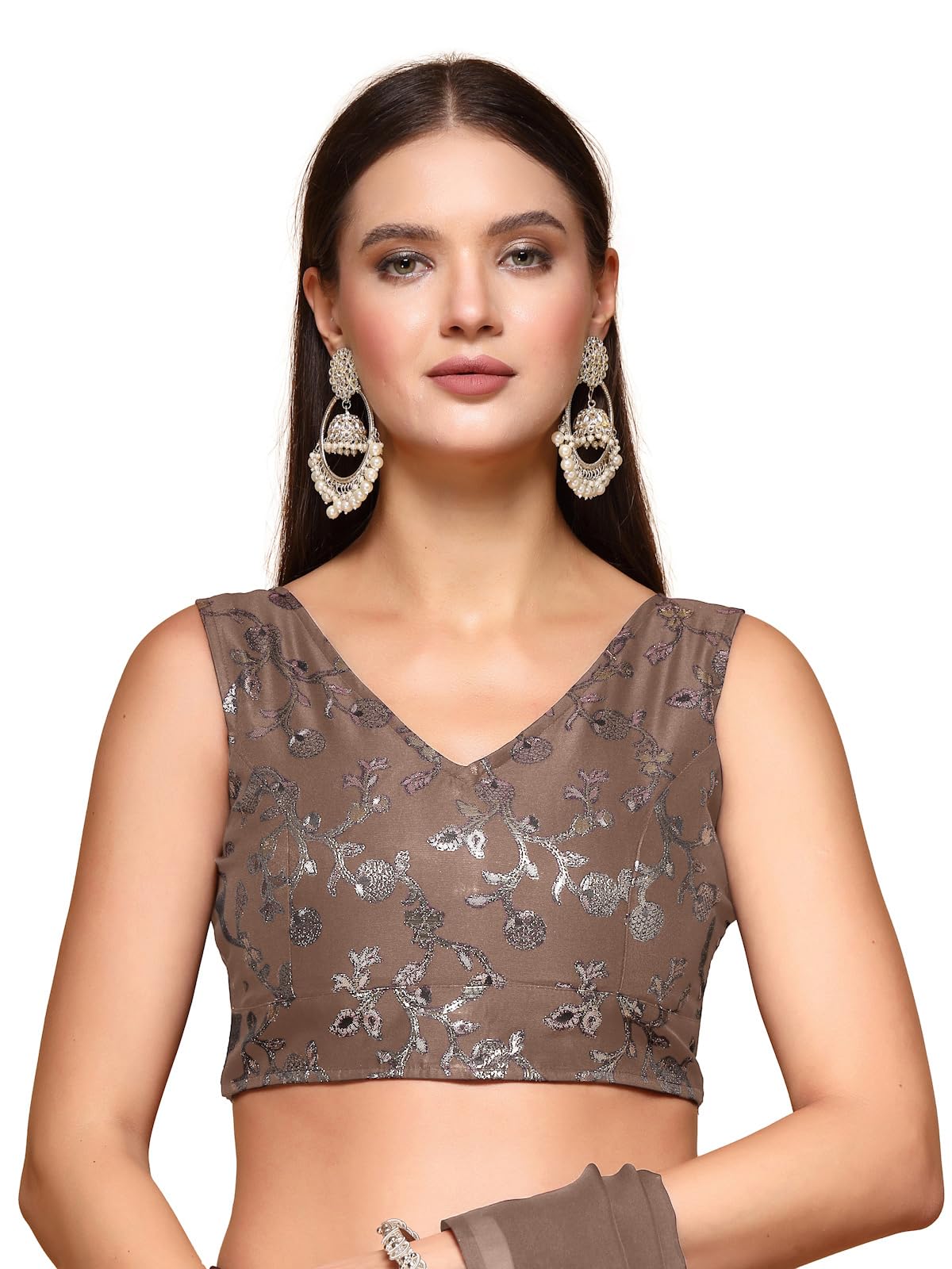 Oomph! Readymade Blouse For Women, Brocade, Sleeveless, V-Neck, Rbbl691