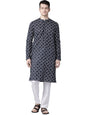 See Designs Navy Blue and White Printed Straight Kurta Button Closures