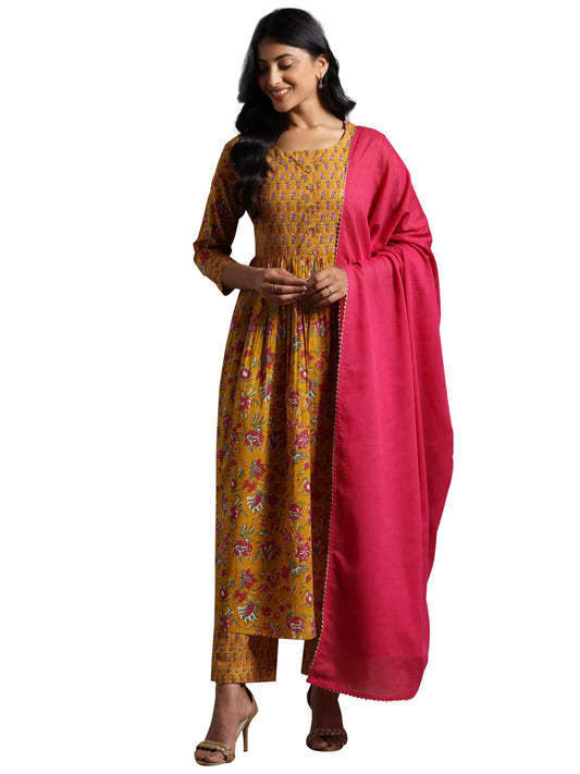 Libas WomenS Cotton Kurta Set (27394_Yellow
