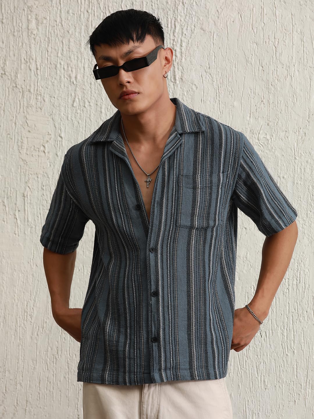Hubberholme Multi Cotton Spread Collar Short Sleeves Striped Regular Fit Shirts