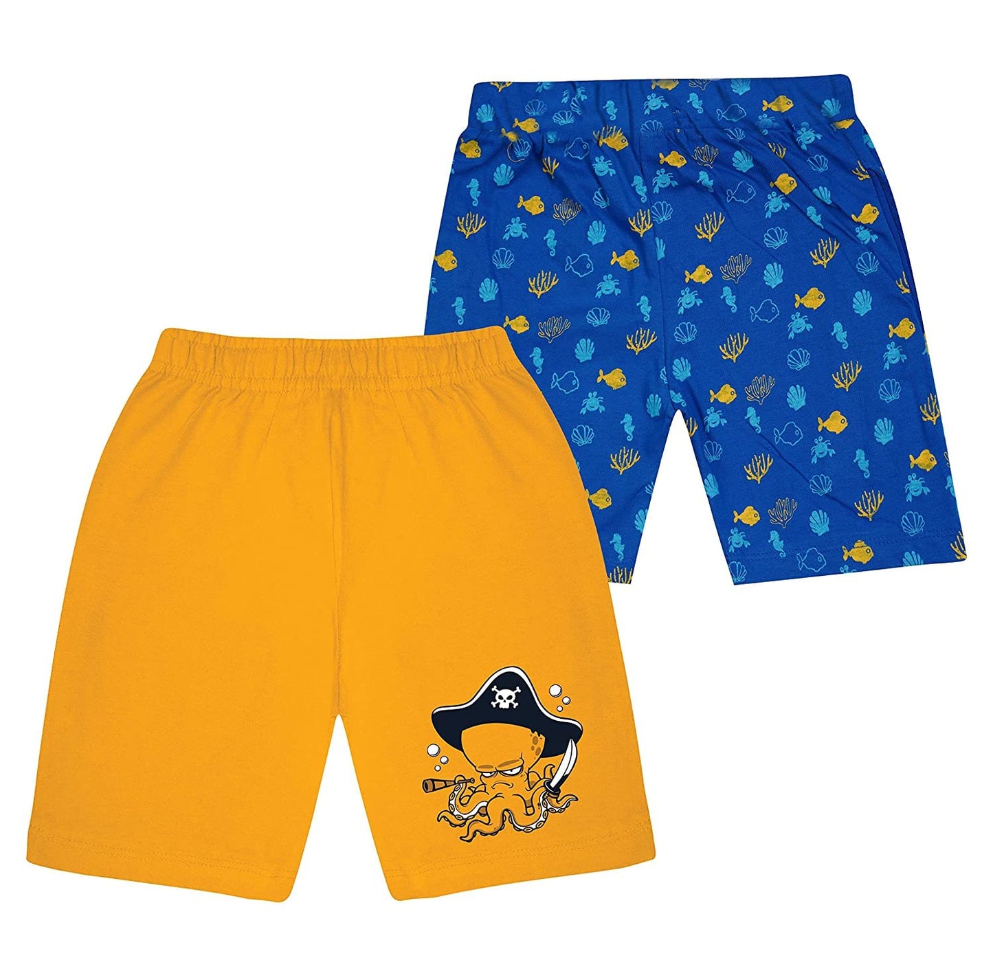 Kyda Kids 100% Cotton Printed Shorts For Boys And Girls - Multicolor Shorts Fo Unisex Kids (Pack Of 2)