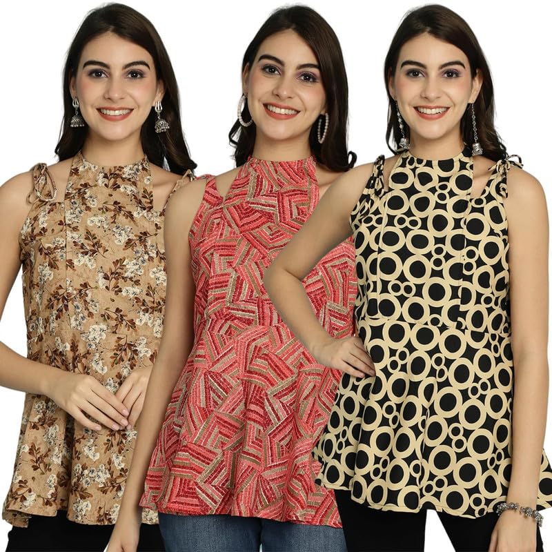 Pinkmint Halter Neck with Tie Back Short Combo Tops for Women ll Fancy Regular Fir Tops ll Casual Wear (Pack of 3)