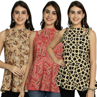 Pinkmint Halter Neck with Tie Back Short Combo Tops for Women ll Fancy Regular Fir Tops ll Casual Wear (Pack of 3)