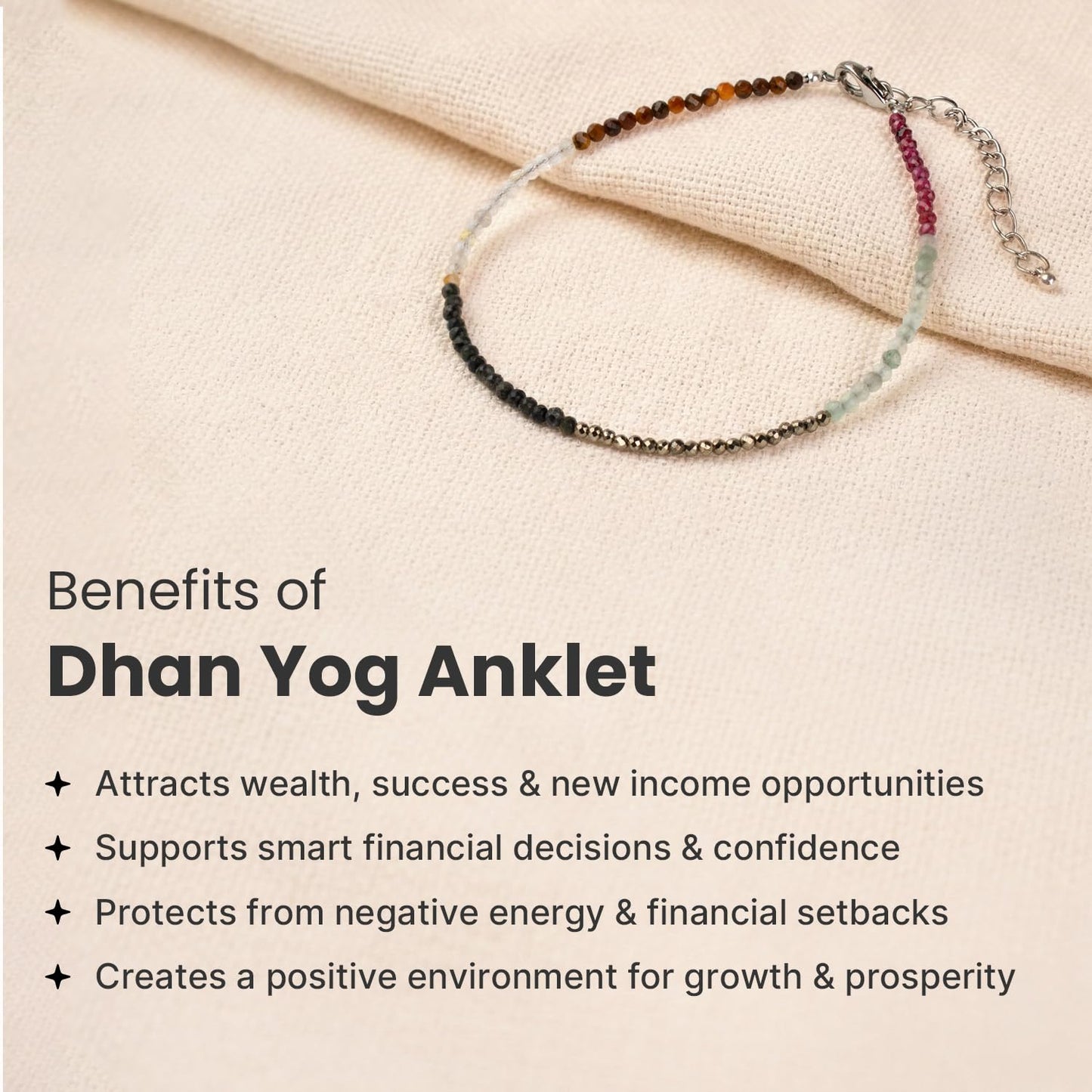 Astrotalk Dhan Yog Anklet | Pyrite, Jade, Tiger Eye, Citrine, Clear Quartz, Green Aventurine Bracelet for Wealth, Prosperity & Growth | Anklet for Women | Jewellery for Women | Valentine Gift for Girlfriend