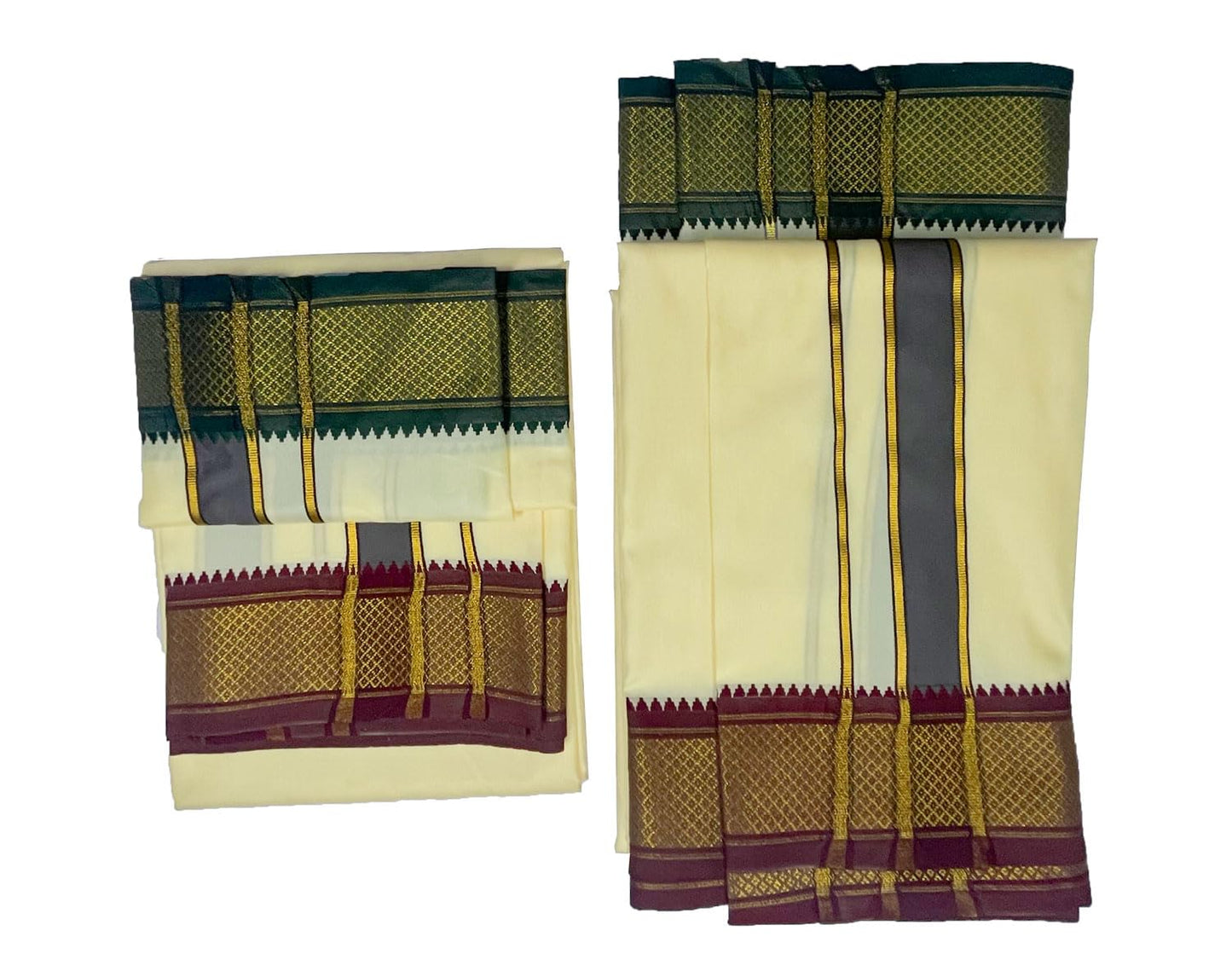 Prakasam Cotton Mens Blended Silk Type Pet Dhoti With Matching Towel/Dhoti1.28X3.60Mtr/1.28X1.80Mtr Towel/8 Mulam Vesti & 4 Mula