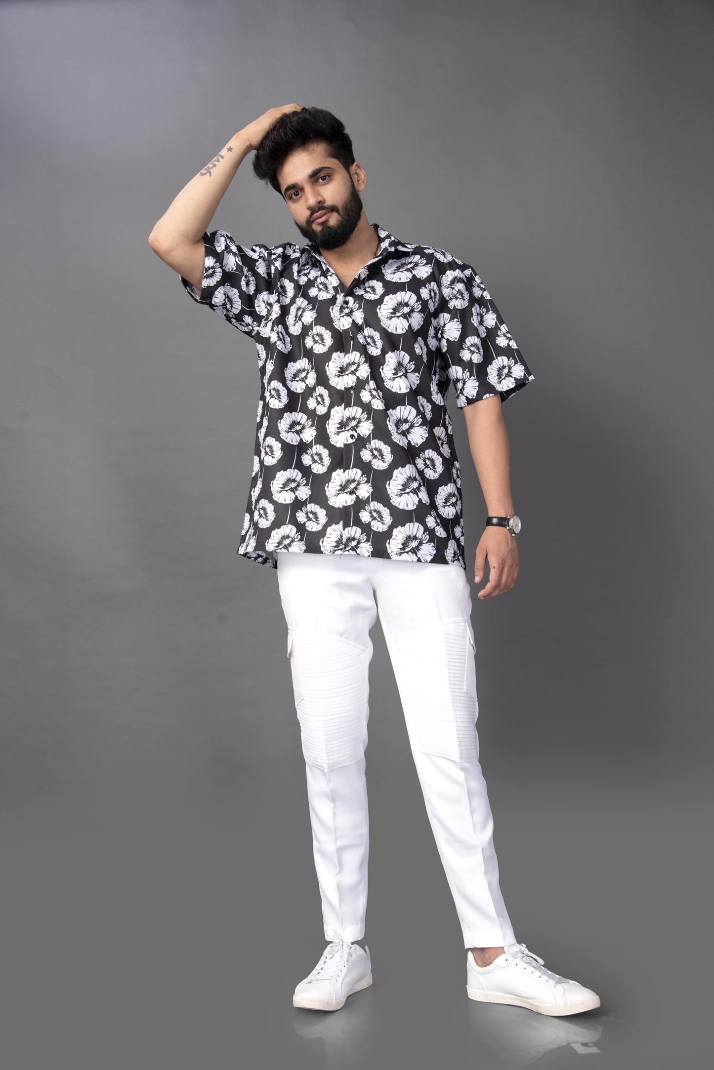 Brown Culture MenS Cotton Blend Abstract Print Shirt With Spread Collared Half Sleeves Standard Length And Button Down Closure