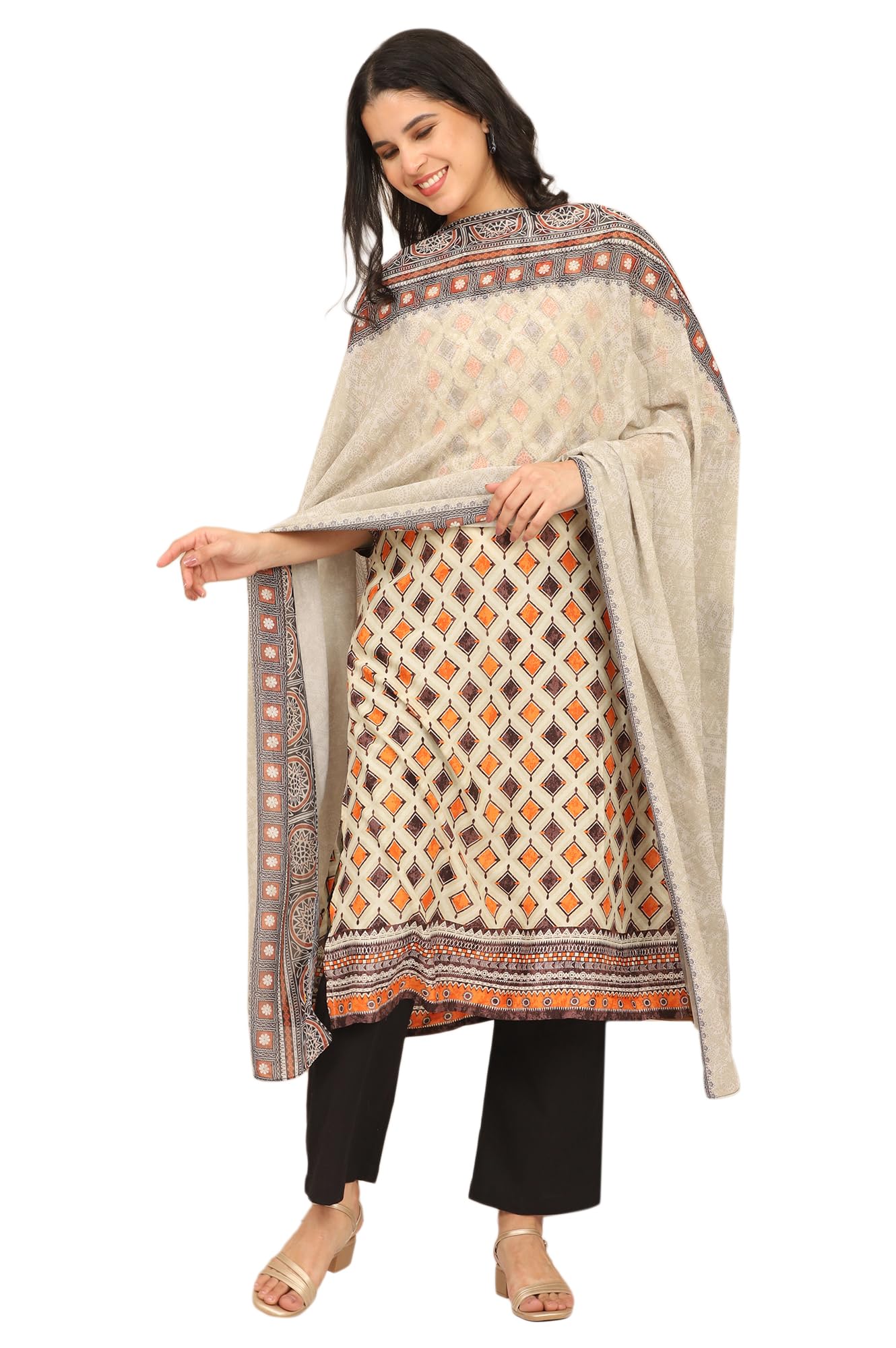 Aurelia Women's Orange and Black Abstract Printed Georgette Dupatta (Size: Free Size)-A80002-508910