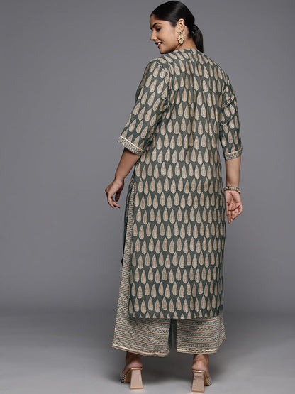 Extra Love By Libas Womens Printed Silk Blend Straight Kurta With Palazzos