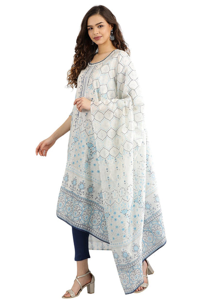 Aurelia Women's Rayon A-Line Kurta, Tights & Dupatta
