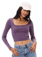 The Souled Store Solids: Dark Lavender Short Sleeve Round Neck Slim Fit Cropped Tops for Women and Girls - Trendy Statement Piec