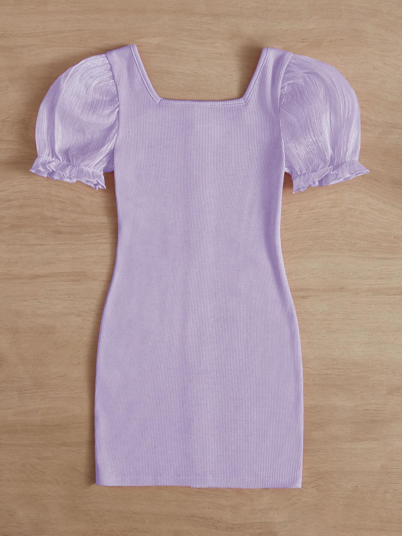TAGAS Young Girl Contrast Dobby Mesh Puff Sleeve Dress || Girls Dress || Party Dress for Girls ||Fency Dress||(GCD) Lavender