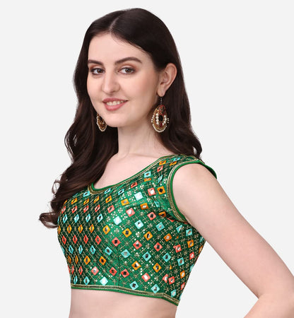 Pujia Mills WomenS Silk Embroidery Foil Work Sleeveless Readymade Saree Blouse