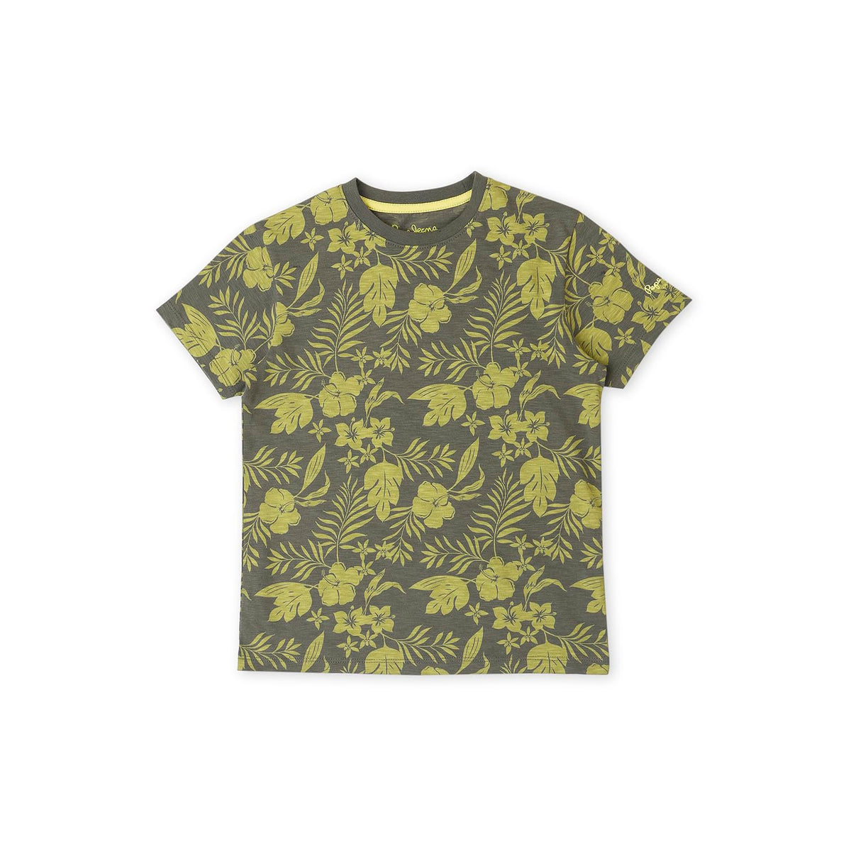 Pepe Jeans Boy Cotton Floral Regular Fit T-Shirt (Pb503890_Military Green 8)