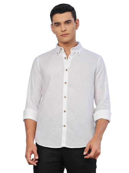 Thomas Scott Mens | Solid | Premium Irish Linen | Full Sleeve | Button Down Collar | Casual | Shirt for Men White