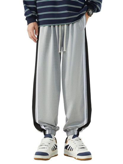 Shasmi Light Grey Side Striped Pants Men Oversized Baggy Wide Leg Trousers Elastic Waist Streetwear Joggers Men Track Pant for M