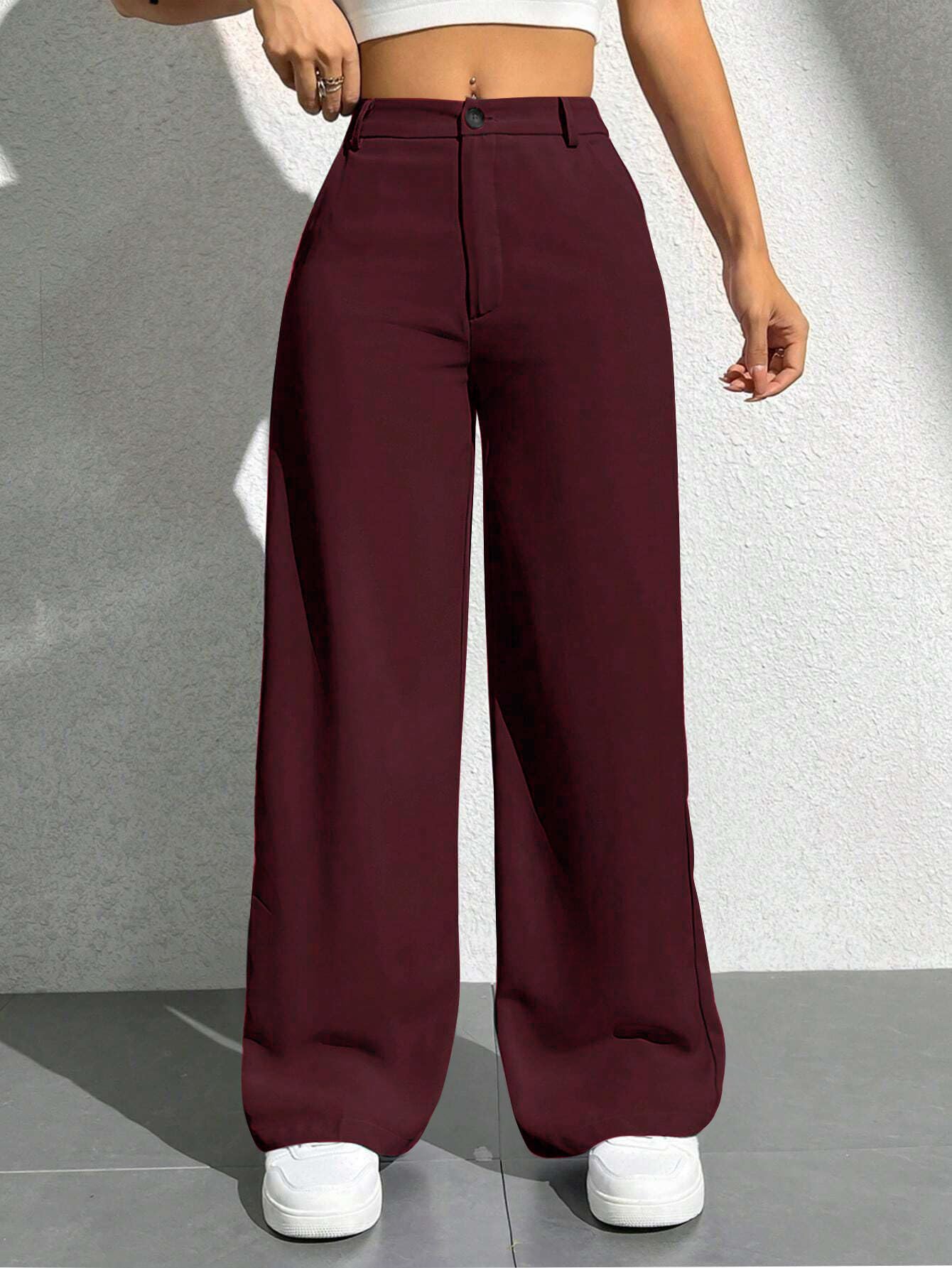Toochki Trousers for Women | Womens High-Waisted Pant | Trouser | Korean Style | Bottom Maroon