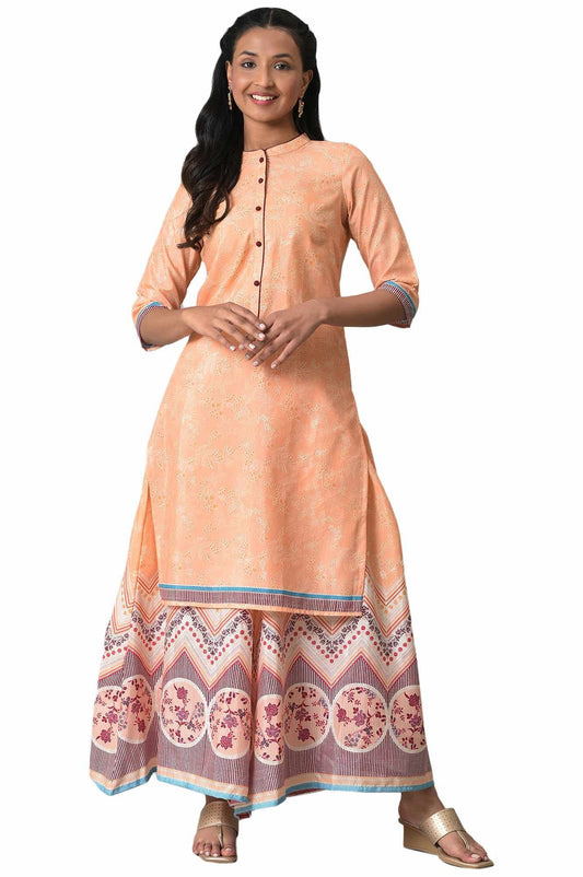 Peach Printed Summer Kurta Set