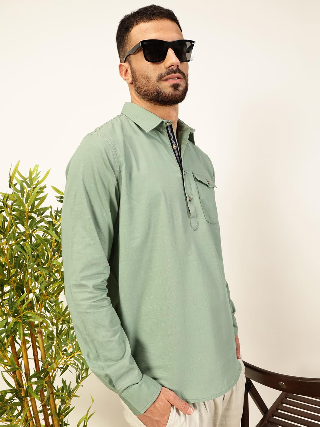 Thomas Scott Men Solid Cotton Linen Kurta Shirt (Ts1531)